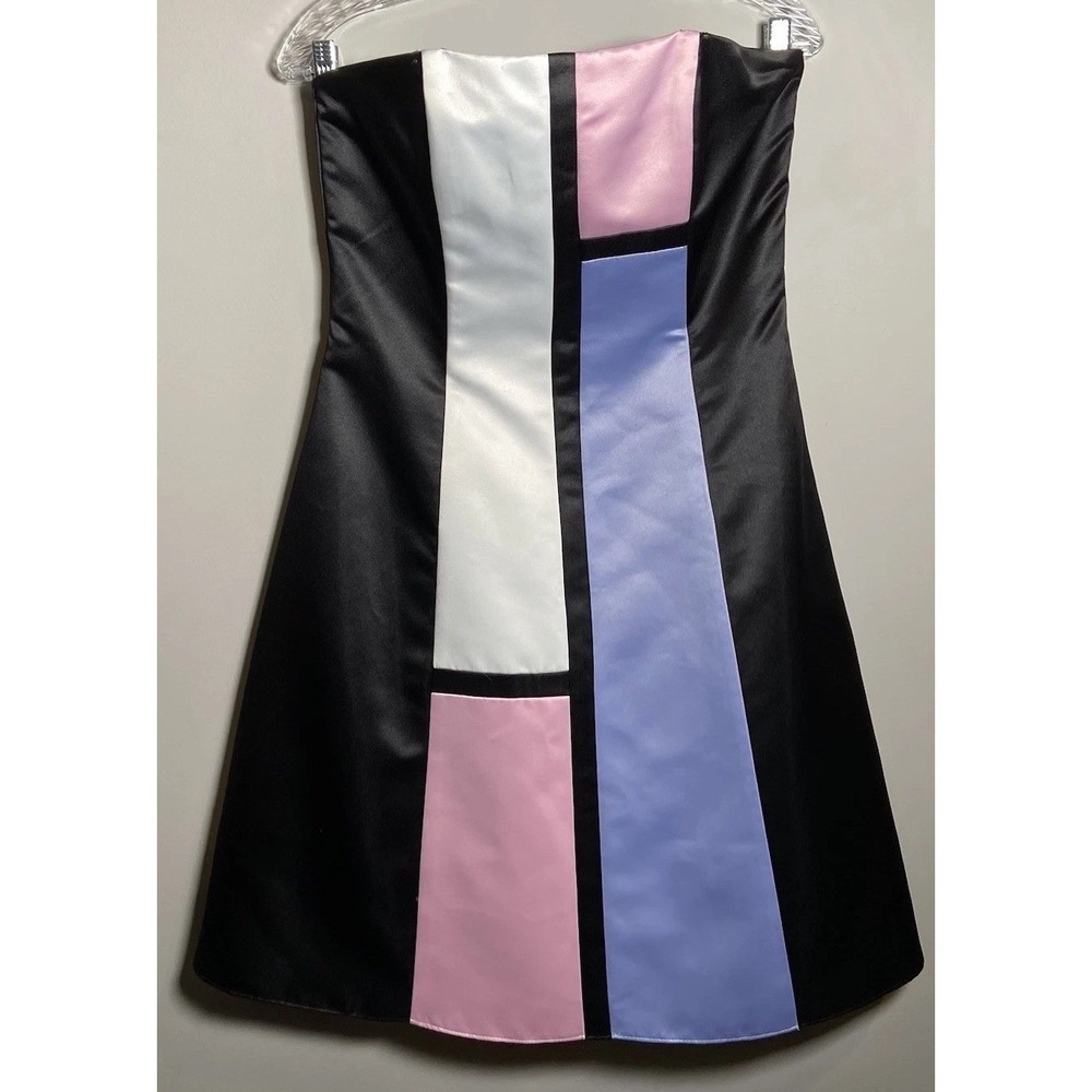 Jessica McClintock Gunne Sax Strapless Satin Dress Colorblock 9/10 Y2K
